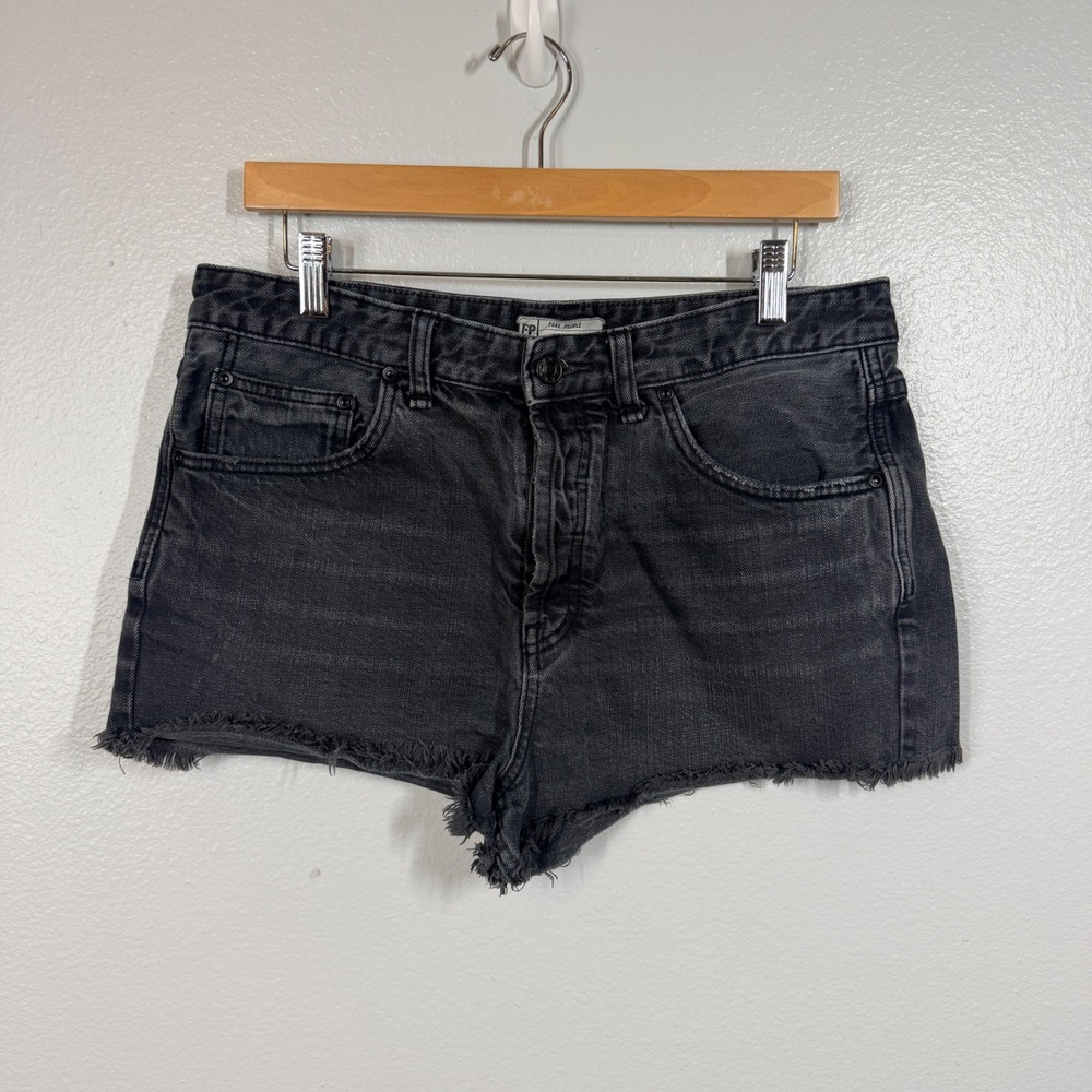 Free People Denim Shorts Women 31 Black Makai Cut Off Button Fly Raw Hem
